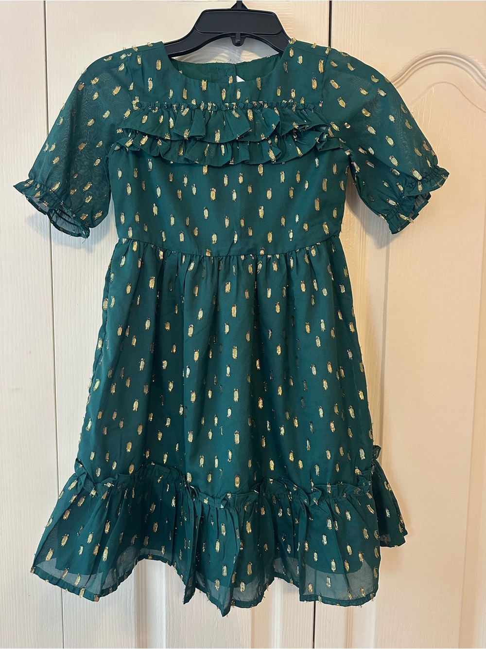 Janie and Jack Girls Emerald Green & Gold Shimmer Chiffon Holiday Dress NWOT.